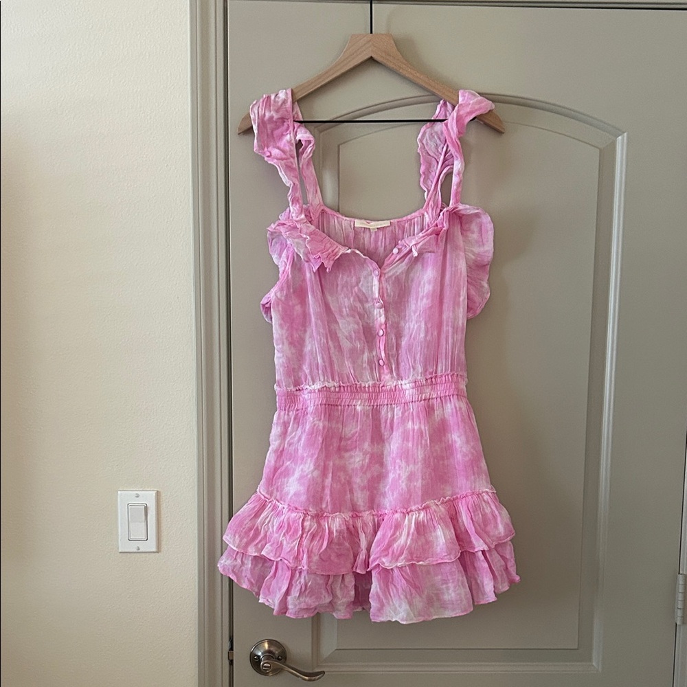 LoveShackFancy Pink Ruffle mini dress size large - Picture 2 of 5